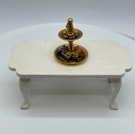 Vintage Miniature Dollhouse Desert Table Petit Fours Cake on White Table Tray