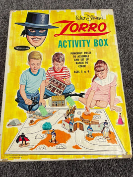 Vintage Walt Disney Zorro Activity Box Paper Figure Doll Playset Whitman 1965