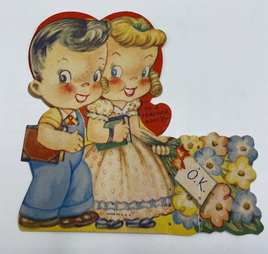 Valentines Day Vintage Greeting Card For Teacher Children with Flowers Bouquet