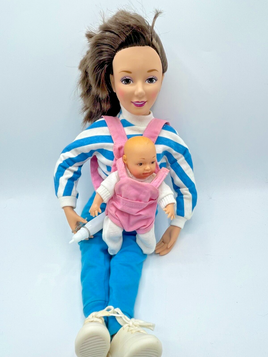 Vintage 1990 Tootsietoy The Original Mommy Doll 19" & Baby Brunette Hair