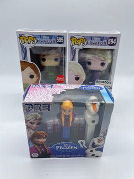 Funko Pop! Frozen 2 - Elsa #594 (Vaulted/Amazon Exclusive) Anna #595 & Pez Lot