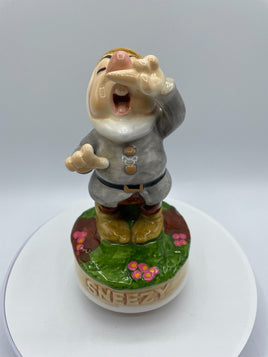 Vintage Walt Disney Snow White Sneezy Schmid Rotating Music Box Figurine Statue