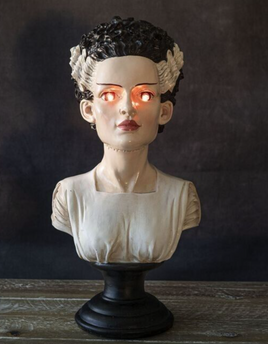 Bride of Frankenstein Bust With Red LED Light Up Eyes Halloween Decor Horror