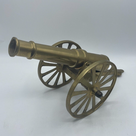 Vintage Brass Military Field Cannon Replica Moving Carriage Wheels Desk Decor