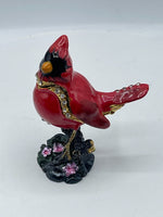 Cardinal Metal Enamel & Rhinestone Hinged Trinket Jewelry Box Bird Lovers