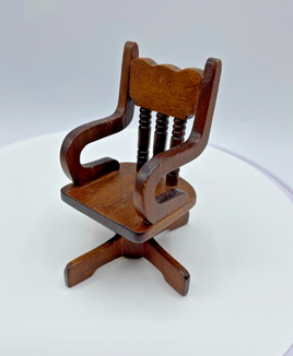 Vintage Miniature Dollhouse Desk Chair Brown Wooden Rotating Chair