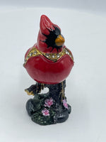 Cardinal Metal Enamel & Rhinestone Hinged Trinket Jewelry Box Bird Lovers