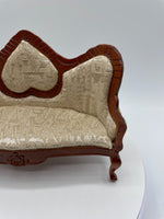 Vintage Miniature Dollhouse Sofa Victorian  Hand Carved Wood Heart Couch