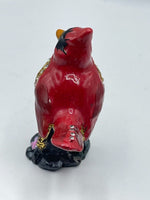 Cardinal Metal Enamel & Rhinestone Hinged Trinket Jewelry Box Bird Lovers