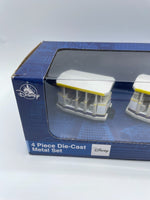 Disney World Parks Parking Lot Tram Transport 4 Piece Die Cast Metal Set