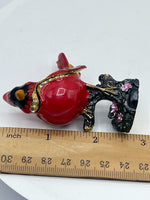 Cardinal Metal Enamel & Rhinestone Hinged Trinket Jewelry Box Bird Lovers