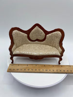 Vintage Miniature Dollhouse Sofa Victorian  Hand Carved Wood Heart Couch