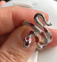 Adjustable Red Wrap-Around Snake Ring - Red Rhinestone