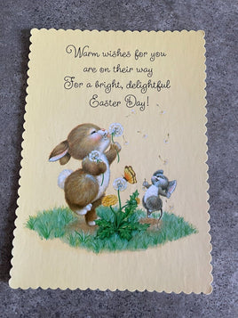 Vintage 1980's Hallmark Postcard Bunny Mouse & Butterfly Happy Easter Card