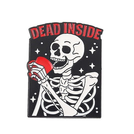 Dead Inside Funny Coffee Skeleton Skull Lapel Pin Parody