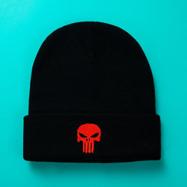 Punisher Tactical Knit Ski Hat Beanie Skull Hat Black and Red