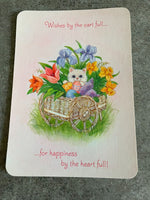 Vintage 1980's Hallmark Charmers Kitten Flower Egg Basket Happy Easter Day Card