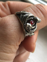 Gothic Double Snake with Red Stone Adjustable Ring