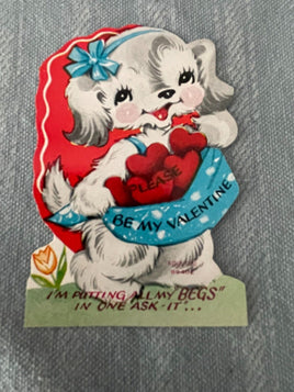 Vintage Puppy Dog A-Meri-Card Beg You Valentines Day Card Early 1900's Die Cut