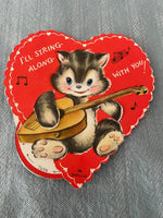 Vintage Hallmark Valentine Card Early 1900's Mechanical Cat Playing Guitar New