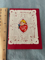 Vintage I Love You Lace Valentines Day Card Early 1900's Little Boy Handmade?