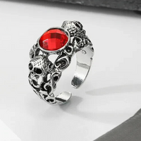 Adjustable Gothic Skull Red Stone Metal Ring