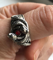 Gothic Double Snake with Red Stone Adjustable Ring