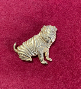 Vintage Shar Pei Wrinkles Dog Brooch Pin Signed JJ 1986 Jewelry