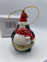 Penguin Porcelain Surprise Gift Hinged Trinket Box Christmas Tree Ornament