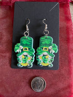 Custom St. Patrick's Day Green Irish Garden Gnome Leprechaun Shamrock Earrings