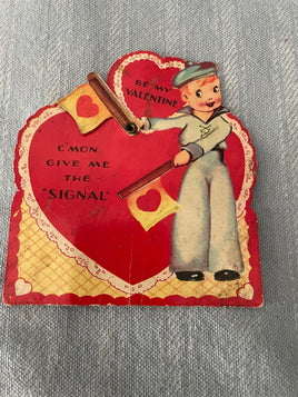 Vintage Valentines Day Card Early 1900's Mechanical Female Sailor Signal Flags