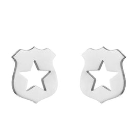 Police Officer Badge Shield Mini Stud Earrings Law Enforcement Sheriffs