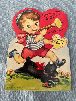 Vintage Little Boy & Terrier Dog Valentines Card Early 1900's Die Cut Litho