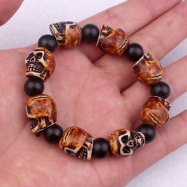 Brown and Black Skeleton Skull beaded Bracelet Gothic Jewelry Men Women Gift