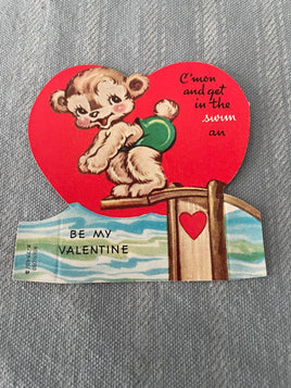 Vintage Swimming Diving Bear A-Meri-Card Valentines Day Early 1900's Die Cut