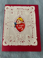 Vintage I Love You Lace Valentines Day Card Early 1900's Little Boy Handmade?