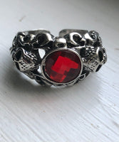 Adjustable Gothic Skull Red Stone Metal Ring