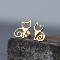 Mini Stainless Steel Gold Colored Kitty Cat Earrings Cat Mom Women Kids