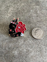 Beautiful Black Fox Wolf Dog Christmas Poinsettia Lapel Pin