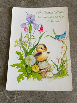 Vintage 1980's Hallmark Postcard Baby Chick & Bird Happy Easter Card