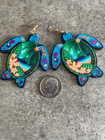 Summertime Beach Sea Turtle Dangle Earrings Caribbean Style Jewelry