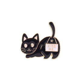 Kiss Me Funny Black Cat Lapel Pin Bad Kitty Kiss My Butt Pinbacks Fur Mom Gift