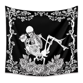 Dark Kissing Skull Skeleton Wall Hanging Tapestry Dark Gothic Wedding Love