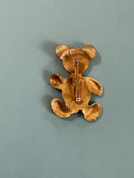 Vintage Mamselle Diamond Cut Teddy Bear Brooch Lapel Pin Red White Rhinestones