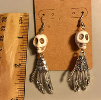 White Skull and Hand Skellington Gothic Love Horror Earrings