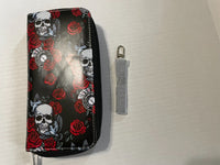 Women's Black Skull Flowers & Roses Gothic Wristlet Wallet Zip Coin Purse