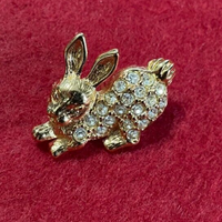 Vintage Rhinestone Easter Bunny Rabbit Brooch Lapel Pin Jewelry Signed Avon