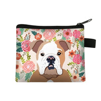 Women's Zippered Bulldog Flowers Wallet Cute Purse Dog Mom Fur Mom Gift