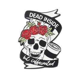 Dead Inside but Caffeinated Funny Skeleton Skull Lapel Pin Coffee Lovers Gift