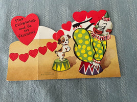 Vintage Circus Clown & Puppy Dog A-Meri-Card Valentines Day Early 1900's Die Cut